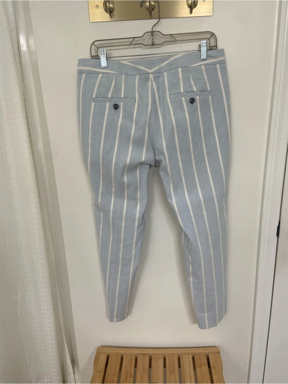 Banana Republic Avery Petite 10 Blue White Striped Ankle Pants Coastal Preppy